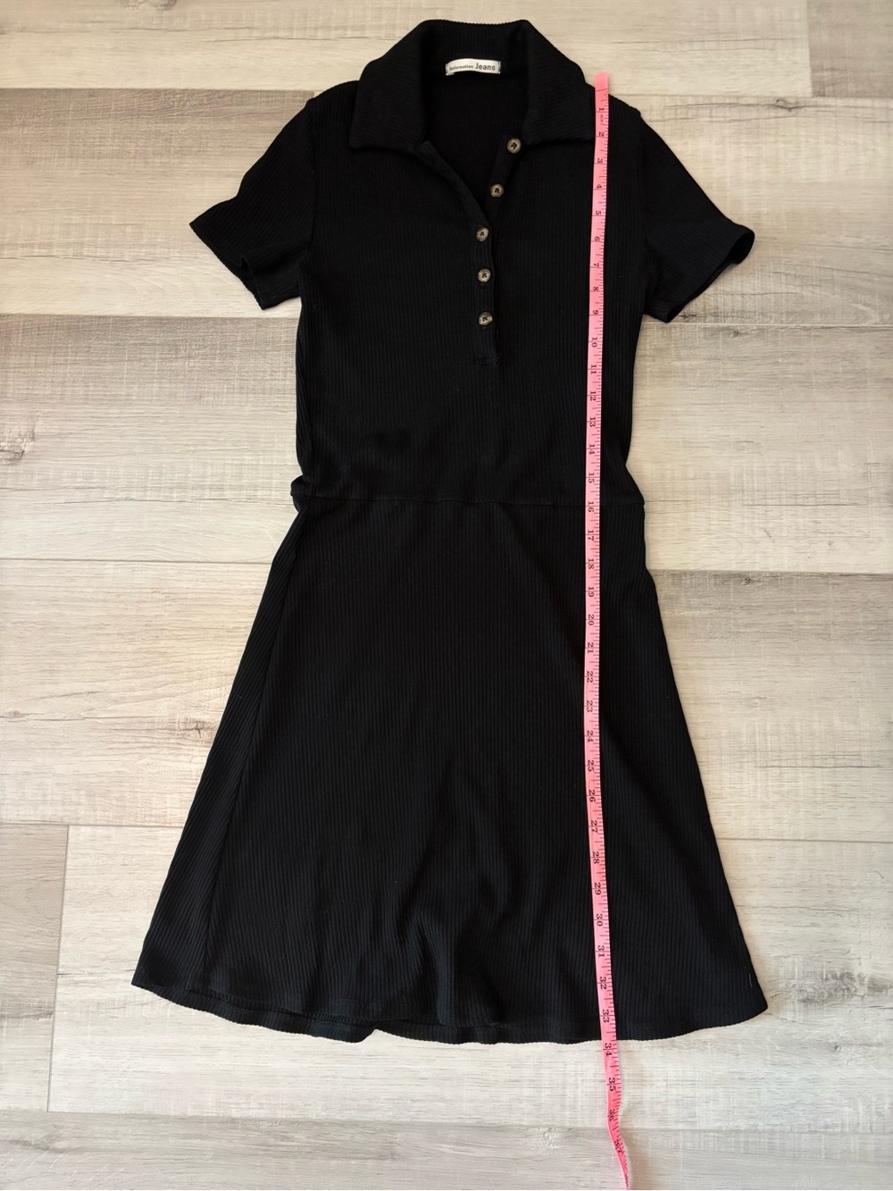 Reformation Jeans Black Ribbed Polo Dress Button Front Stretch Knit Medium - Picture 8 of 10